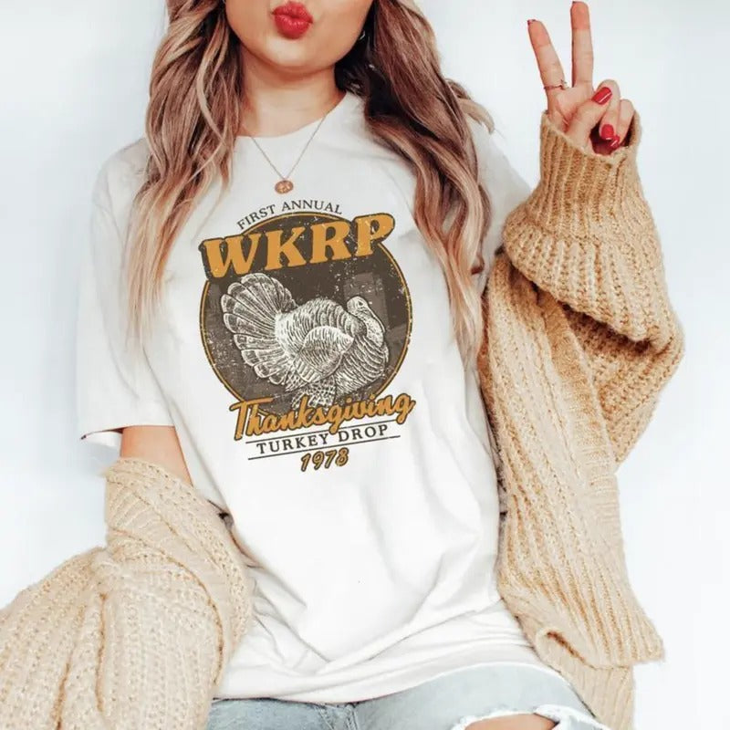 First Annual Thanksgiving Day Turkey Shirt/Sweatshirt/Hoodie, Vintage Retro Crewneck, Gift For Girlfriend, Cotton, Print Tee
