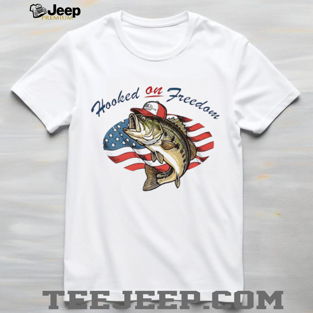 Hooked on Freedom Bass Fishing American Flag Patriot T Shirt