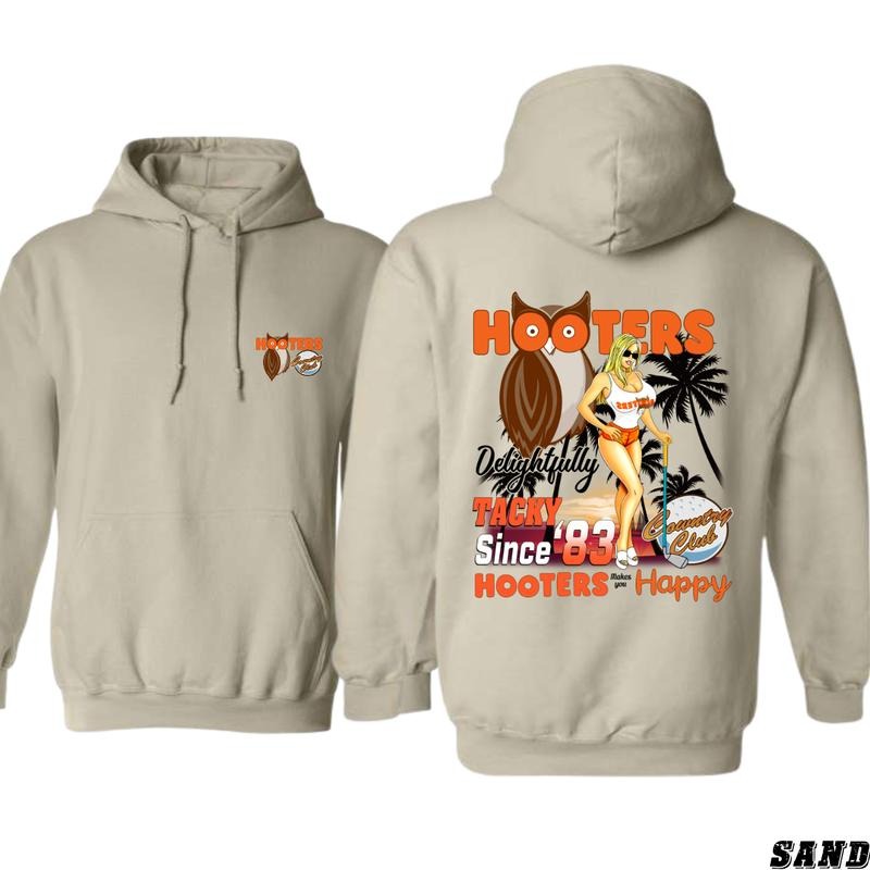 Hooters Delightfully Tacky Since '83 Hoodie - Classic Retro Design Celebrating Iconic Hooters Style, Perfect for Fans of Nostalgic Apparel and Casual Comfort, Unisex Hoodie for Everyday Wear and Special Occasions Menswear Sweaters
