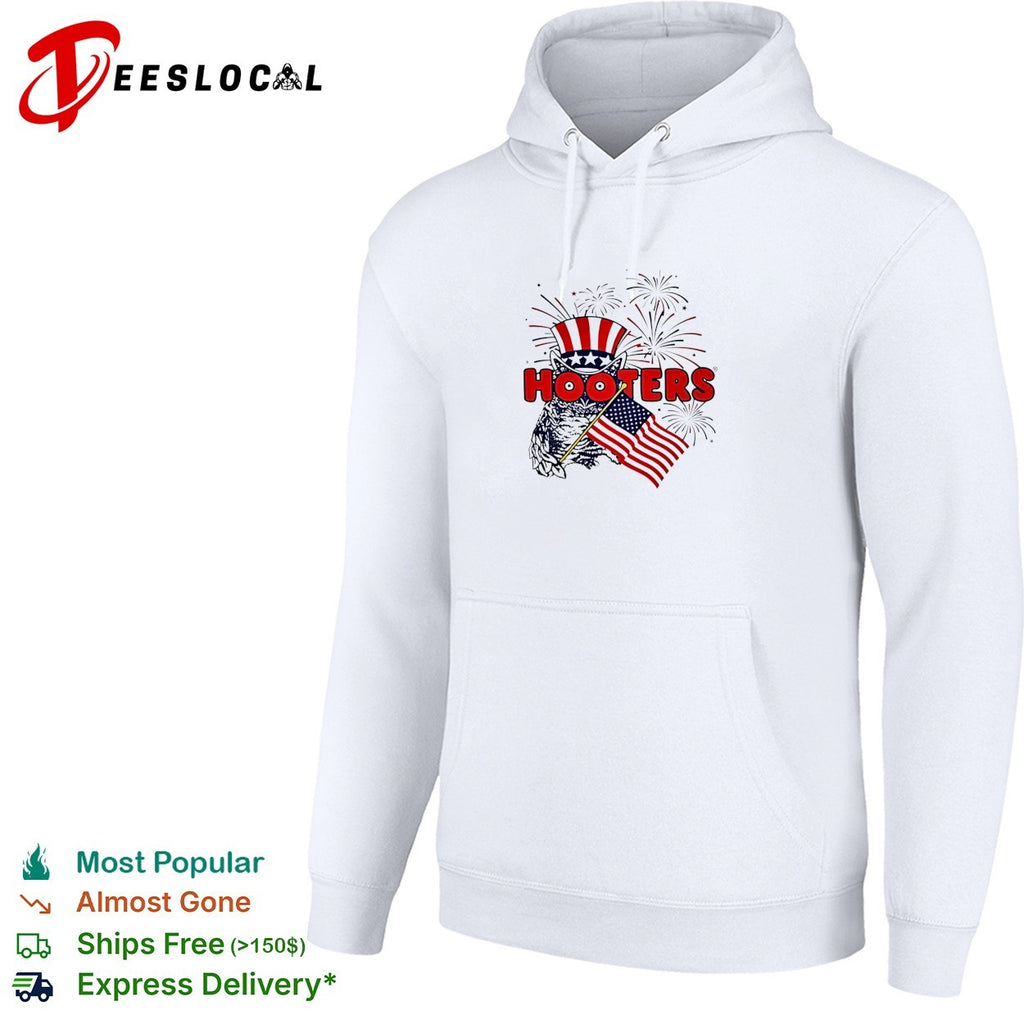 Hooters Uncle Sam owl fireworks USA flag shirt