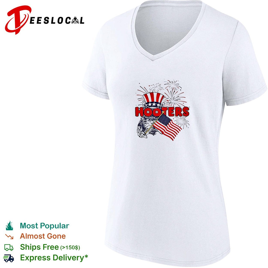 Hooters Uncle Sam owl fireworks USA flag shirt