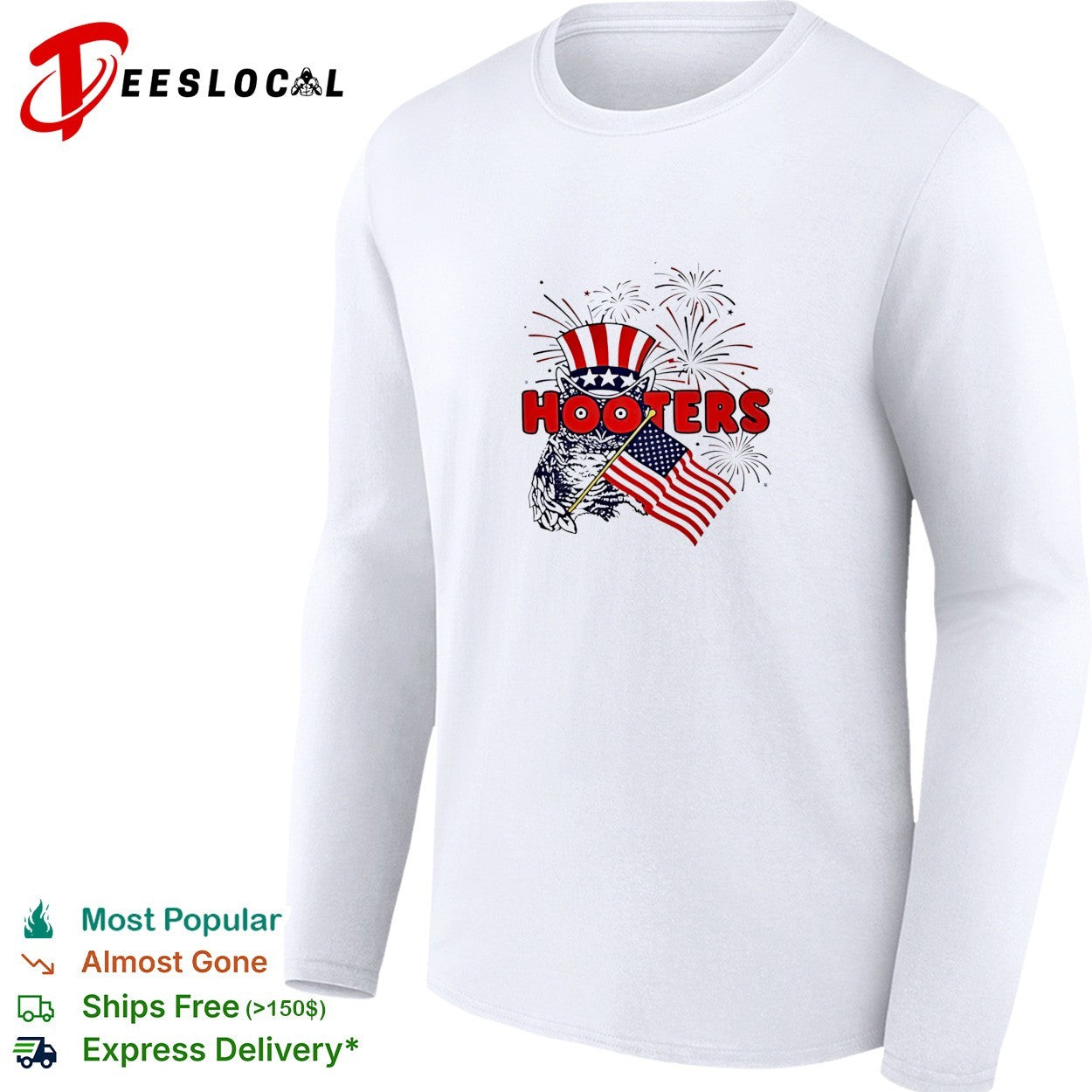 Hooters Uncle Sam owl fireworks USA flag shirt
