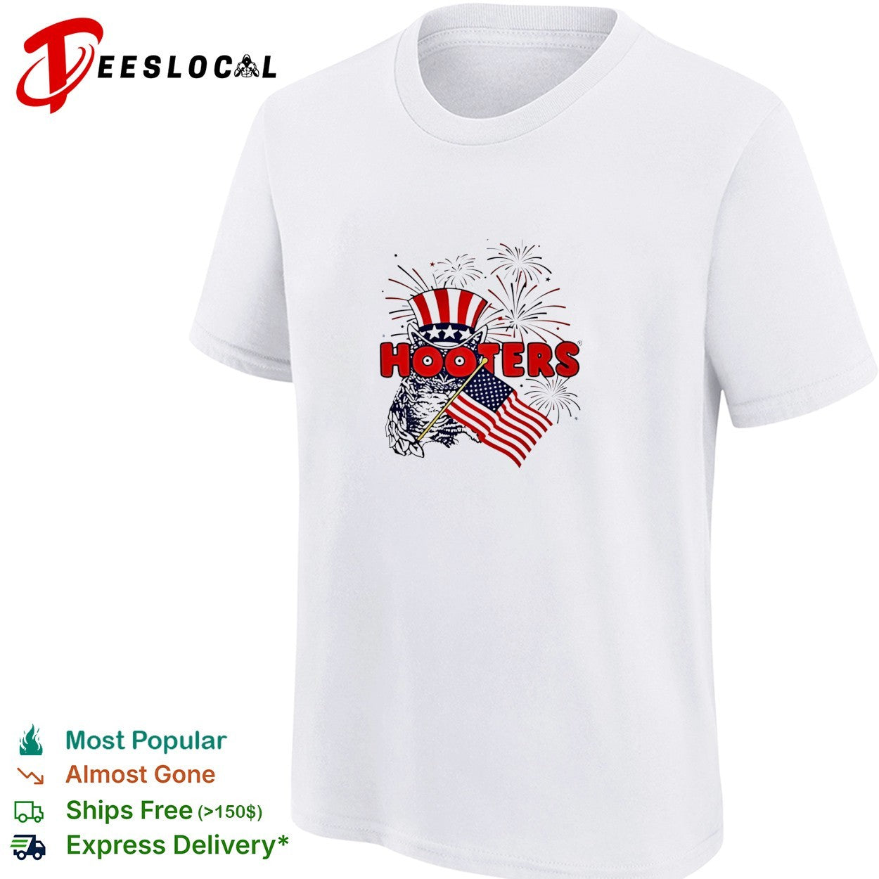 Hooters Uncle Sam owl fireworks USA flag shirt