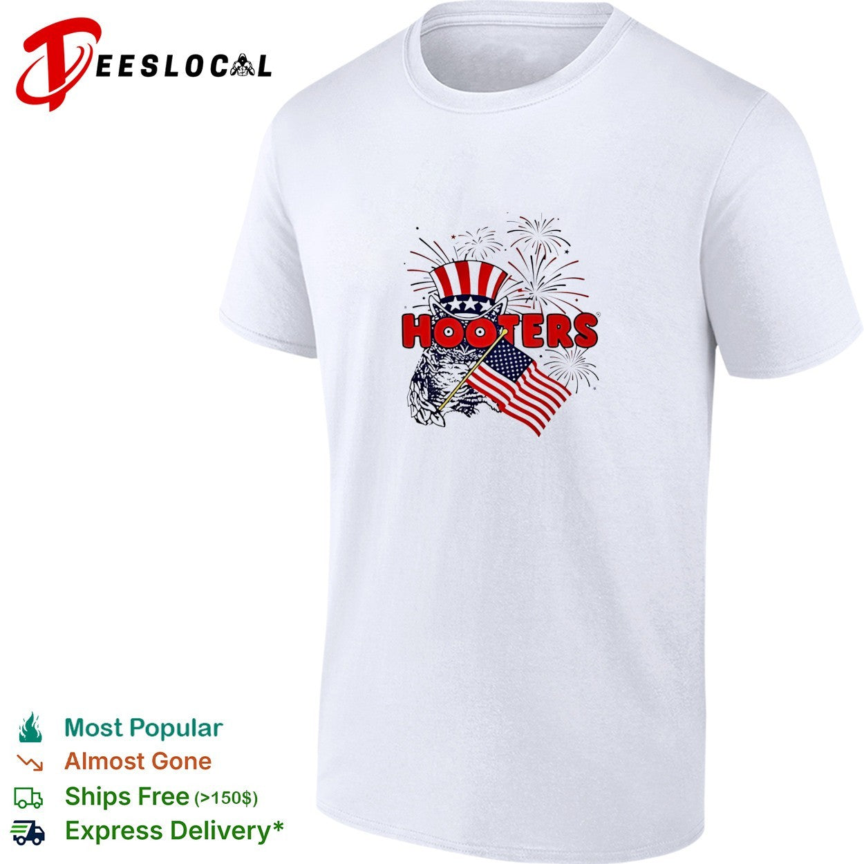 Hooters Uncle Sam owl fireworks USA flag shirt