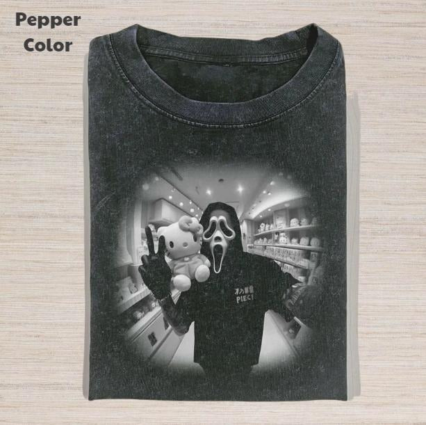 Horror Character Vintage Graphic Tee, Ghost Face Hi T-Shirt, Movie Shirt, Unisex Meme Cringe Funny Dumb Shirt, Menswear Womenswear Streetwear