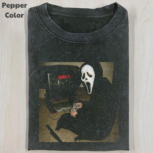 Horror Character Vintage Graphic Tee, Ghost Face Play Game T-Shirt, Horror Movie Shirt, Unisex Meme Cringe Funny Shirt, Menswear Womenswear Streetwear Cotton Comfort