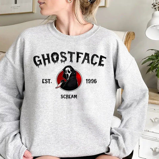 Horror Characters Crewneck Sweatshirt, Ghostface Halloween Sweater, Woodsboro Halloween Tee Shirt, Scary Movies Halloween T-Shirt, Ghostface No You Hang Up Tee Shirt, Halloween Horror Characters Sweatshirt, Best Gift For Halloween
