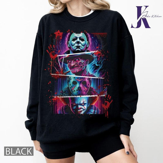 Horror Characters Friend Comfort Color Shirt, Vintage 90s Halloween Shirt, Horror Movie Shirt, Chucky, Ghostface, Scream, Freddy, Michael, Jason, Halloween Horror Movie Fan Gift