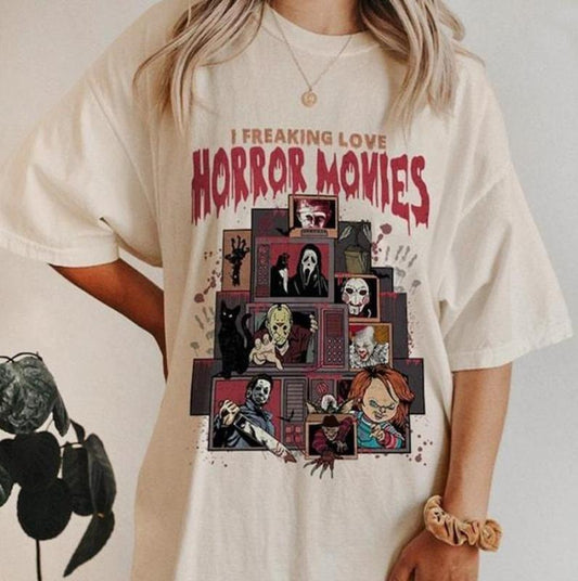 Horror Characters Scary Horror movie Spooky Boo Horror Halloween Spooky Vibes T-shirt, Scary Spooky Season Halloween Shirt, Womenswear Top Crewneck