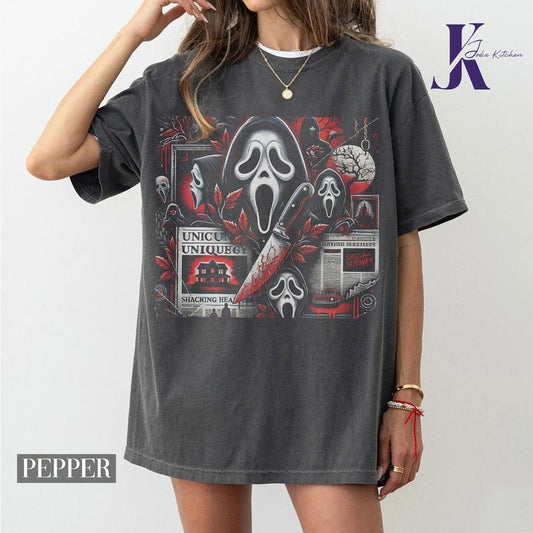 Horror Ghostface Comfort Colors Shirt, Vintage 90s Movie Sweatshirt, Halloween Comfort Colors Shirt, Horror Movie, Halloween Gift Womenswear Tops