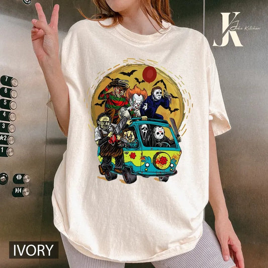 Horror Movie Characters Comfort Colors Shirt, Friends Horror Movie Shirts, Horror Characters Shirt, Halloween Friends, Halloween Sweatshirt, Halloween Family Shirt, Halloween 2024, Halloween Gifts