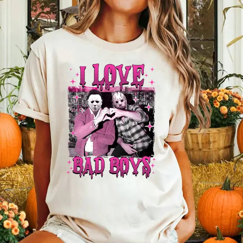 Horror Movie Shirt, I Love Bad Boys Shirt, Horror Shirt, Halloween Horror Shirt, Halloween Character Friends Shirt Design