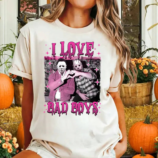 Horror Movie Shirt, I Love Bad Boys Shirt, Horror Shirt, Halloween Horror Shirt, Halloween Character Friends Shirt Design