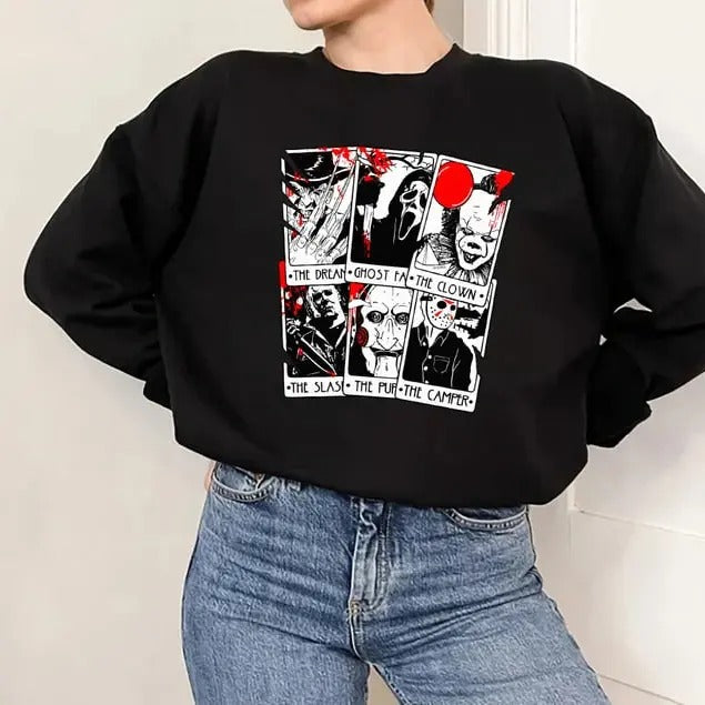 Horror Tarot Cards Sweatshirt, Halloween Crewneck, Halloween Sweatshirt, Fall Halloween Movie, Ghostface Sweatshirt...