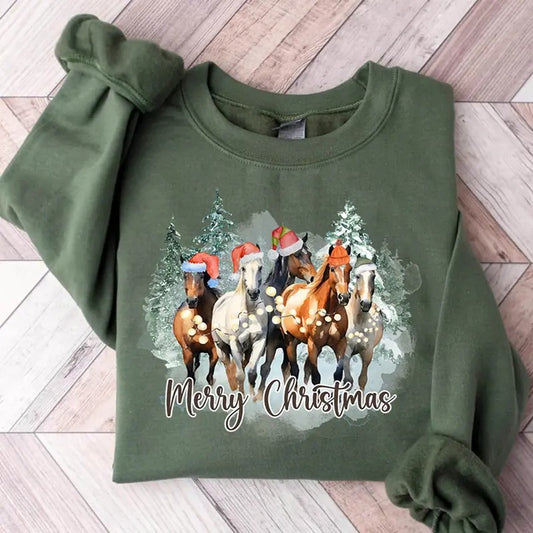 Horse Christmas Sweatshirt, Western Christmas Horse Shirt, Womens Christmas Sweater, Funny Christmas Shirt, Horse Lover Gift,Holiday Sweater Cotton Crewneck
