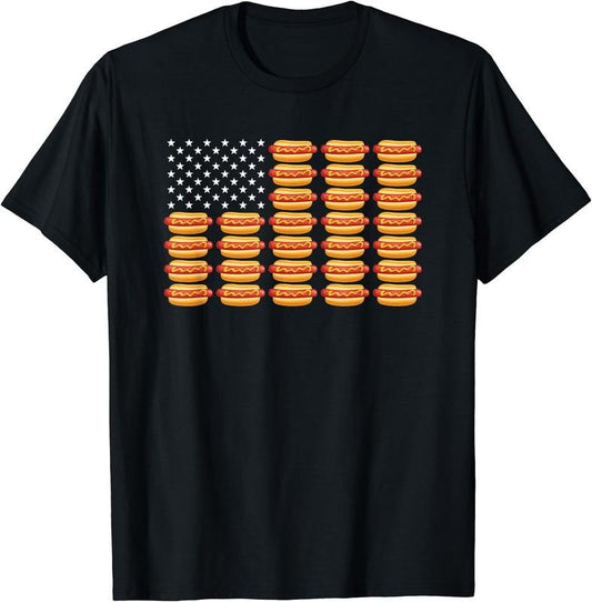 Hot Dog American Flag July 4th Patriotic Summer BBQ Funny T-Shirt | Unisex Cotton Tee Gift, Crewneck, Short Sleeve