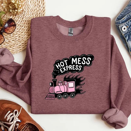 Hot Mess Express Train Sweatshirt, Relatable Sweatshirt, Funny Sweater, Funny Gift Idea , Relatable T-shirt Print, Best Friend Gift, Printed Comfort Colors T-Shirt, Full Color Print