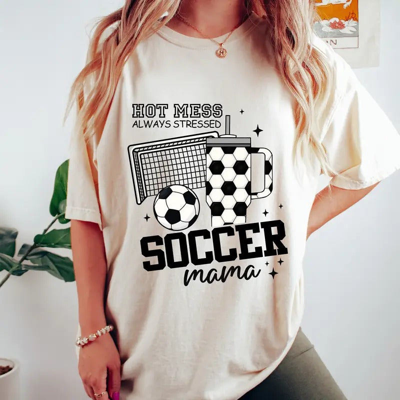 Hot Mess Soccer Mama Shirt, Soccer Mom Crewneck, Soccer Season Shirt, Game Day Soccer Team Sweater, Sports Mom Unisex Sweatshirt