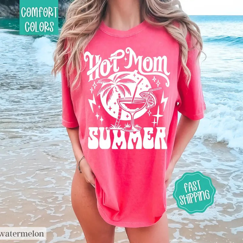 Hot Mom Summer Shirt, Beach Shirt Comfort Colors, Cute Summer Shirt, Oversized Beach Tee, Swimsuit Cover Up