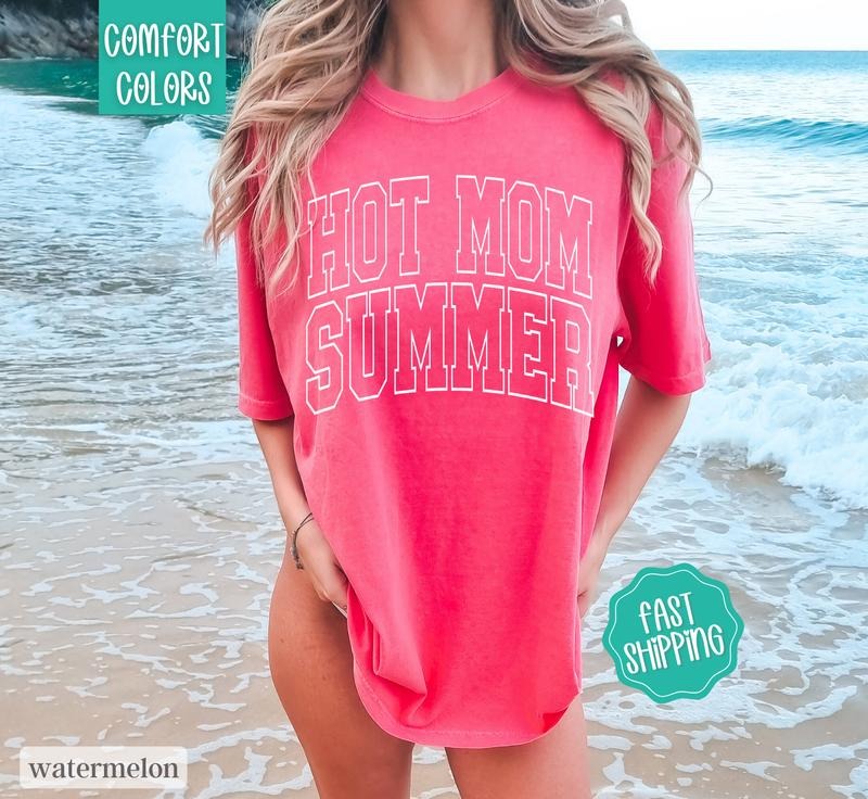 Hot Mom Summer Shirt, Beach Shirt Comfort Colors, Cute Summer Shirt, Oversized Beach Tee, Swimsuit Cover Upstyle{n002}2