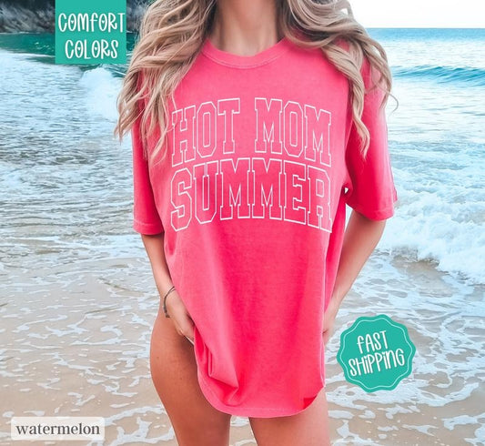 Hot Mom Summer Shirt, Beach Shirt Comfort Colors, Cute Summer Shirt, Oversized Beach Tee, Swimsuit Cover Upstyle{n002}2