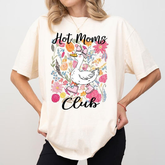 Hot Moms Club Comfort Colors Shirt, Floral Mama Goose T-shirt, Funny Goose Mom Graphic Tee, Coquette Goose Mom Shirt, Gift For Mom, Mother's Day Gifts