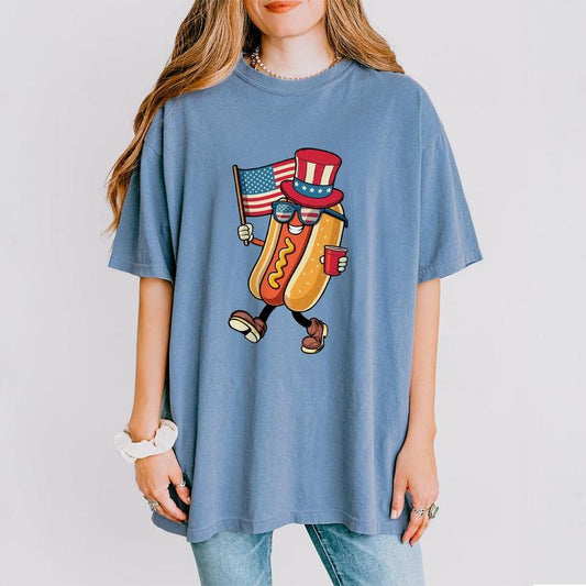Hotdog Sunglasses American Flag Shirt, Funny USA T-Shirt, Funny 4th Of July Cofmort Tee, Fourth Of July Shirt, Independence Day Celebration, USA Pride Shirt, Retro 4th of July Outfit, Comfortable Casual Women's Wear, Women Top