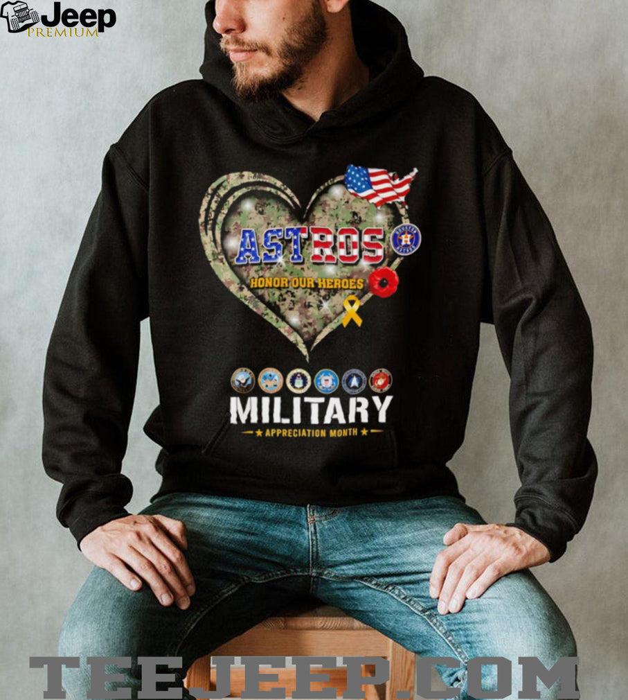 Houston Astros Military Appreciation Month Honor Our Heroes Camo Heart T Shirt