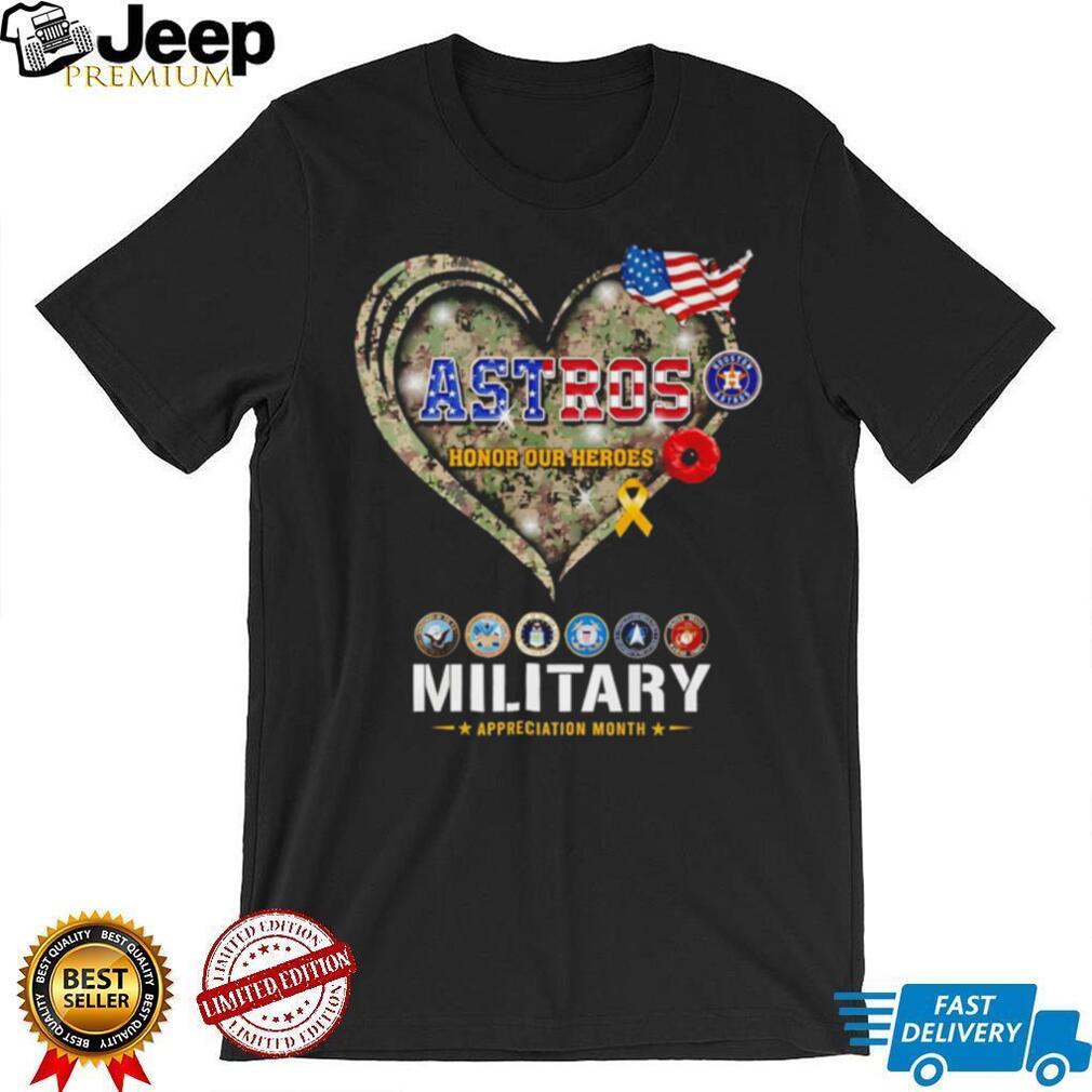 Houston Astros Military Appreciation Month Honor Our Heroes Camo Heart T Shirt