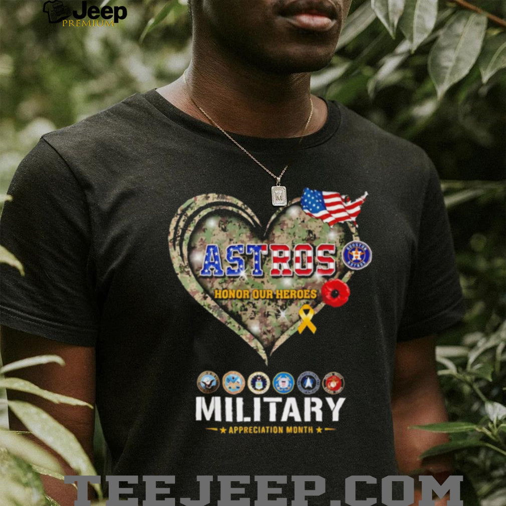 Houston Astros Military Appreciation Month Honor Our Heroes Camo Heart T Shirt