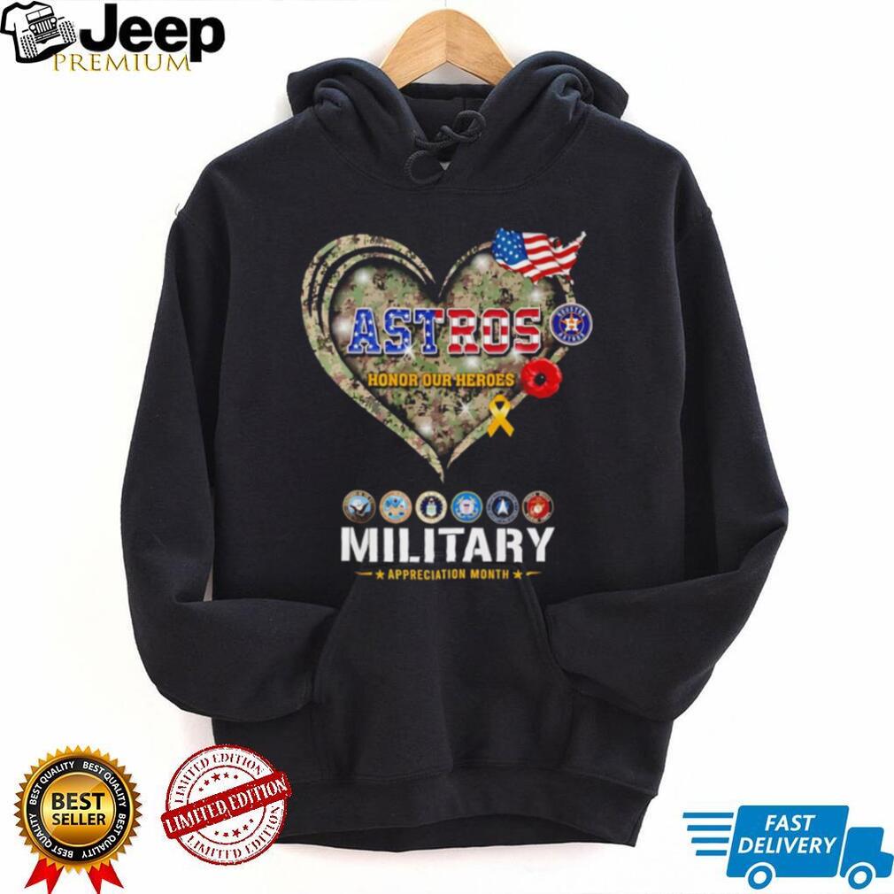 Houston Astros Military Appreciation Month Honor Our Heroes Camo Heart T Shirt