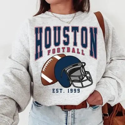 Houston Football Sweatshirt, Vintage Unisex Houston Crewneck, Gift for Football Fan Cotton Fit