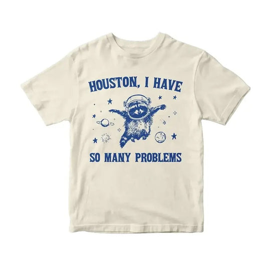 Houston I Have So Many Problems Vintage Raccoon T Shirt, Funny Graphic T Shirt, Retro 90s Unisex Adult T Shirt Cotton Menswear Top Polyester