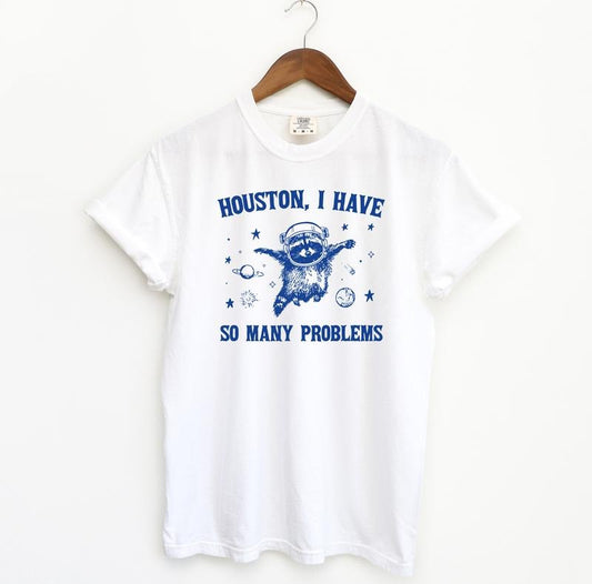Houston I Have So Many Problems, Funny Comfort Colors Shirt, Raccoon T-Shirt, Relaxed Fit, Meme Streetwear, Space Menswear Tshirt