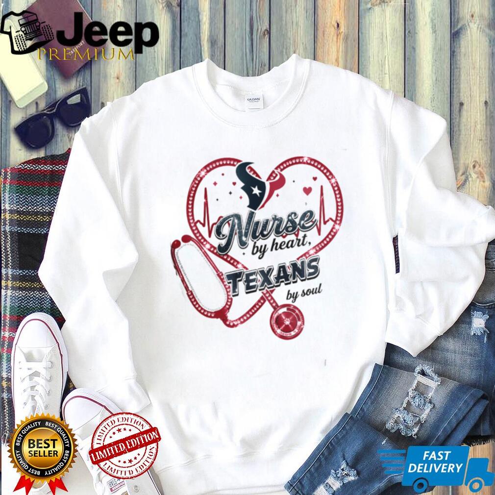 Houston Texans Nurse By Heart Soul Medical Heartbeat Sparkle T Shirt