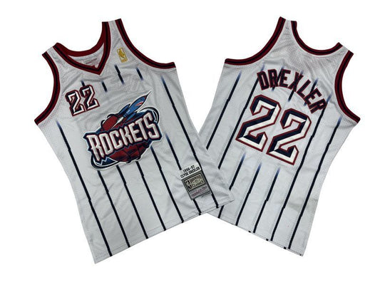 Houston Rockets #22 Clyde Drexler Rockets 22 # White Rockets 96-97 Season Mitchell Retro Jersey Style 1