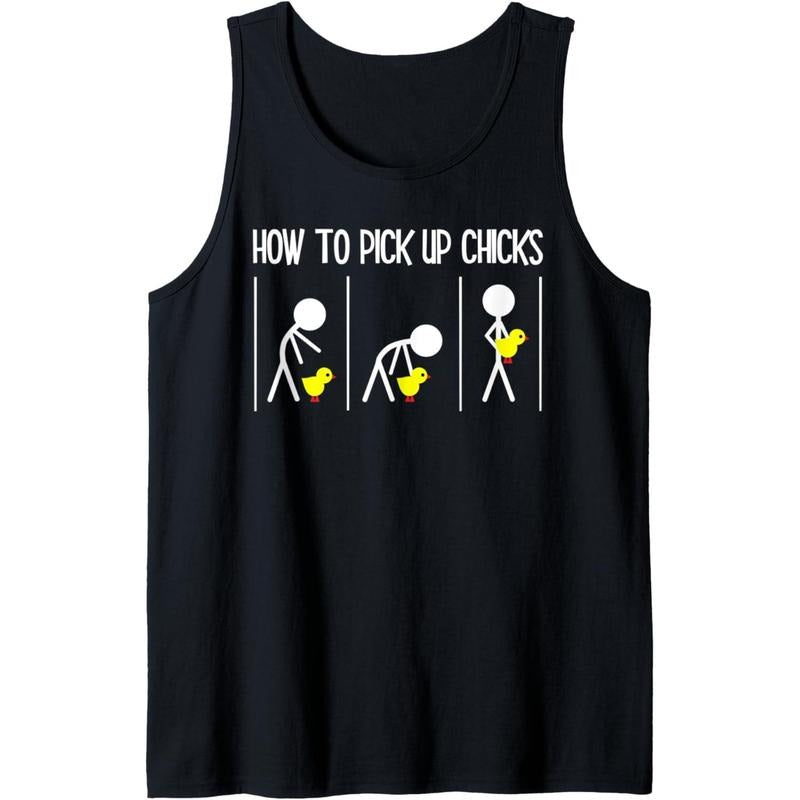How To Pick Up Chicks Mens Hilarious Graphic Funny Sarcastic Tank Top Made in USA