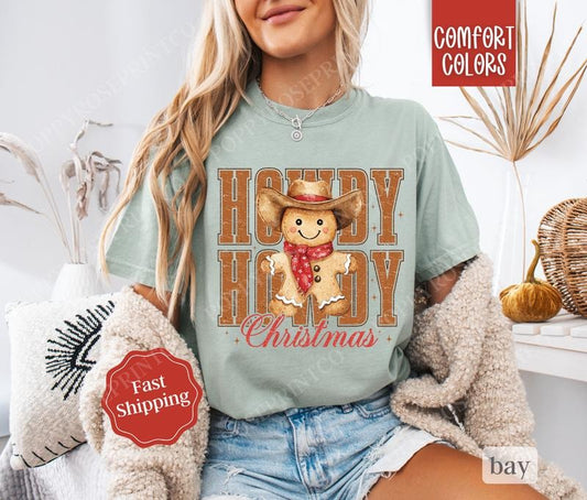 Howdy Christmas Shirt Comfort Colors, Country Christmas Tshirt, Cowboy Holiday Tshirt, Western Xmas Tee