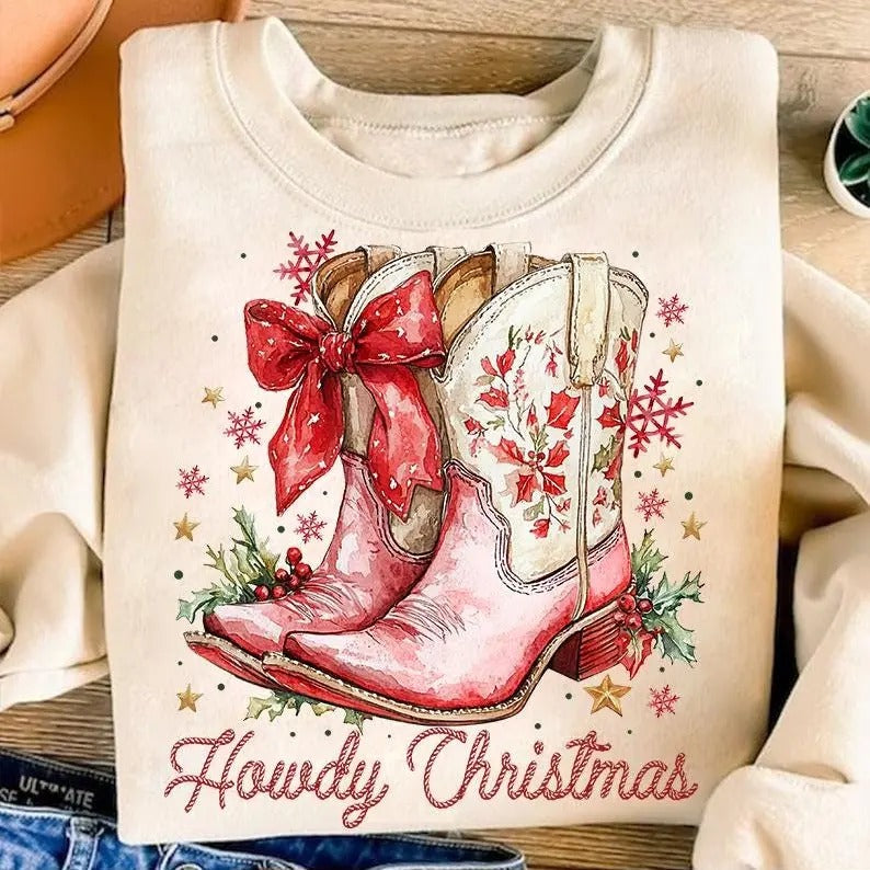 Howdy Christmas Shirt, Western Christmas Shirt, Coquette Christmas Shirt, Holiday Shirt, Cowgirl Christmas Shirt, Aesthetic Shirt, Retro Christmas Shirt Christmas Gift Idea 2024, Gift For Him, Gift For Her