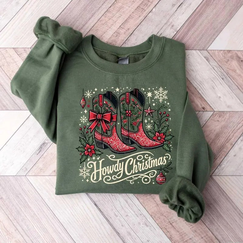 Howdy Christmas Sweatshirt, Western Christmas Shirt, Cowboy Christmas Shirt, Christmas Crewneck, Country Christmas,...