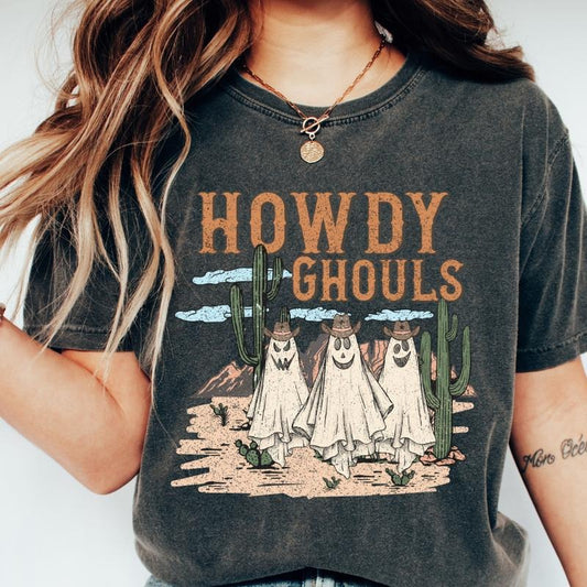Howdy Ghouls Halloween Shirt, Desert Western Halloween Tee, Comfort Colors Shirt, Ghost Halloween Shirt, Casual Shirt Unisex, Halloween Clothing, Graphic Halloween Apparel, Casual Cotton T-shirt, Unisex Halloween