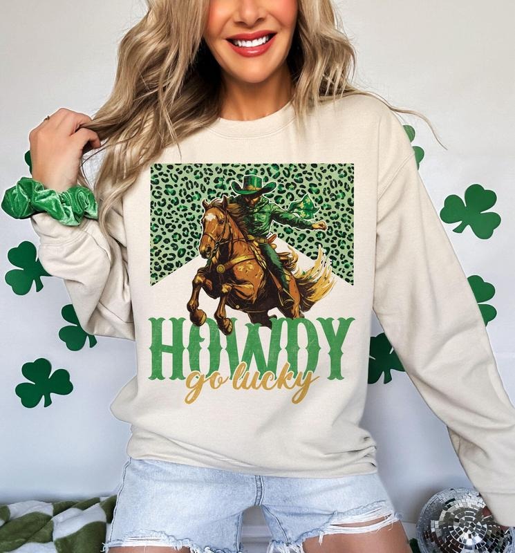 Howdy Go Lucky Funny Western Stpatrick's Retro St Patrick's Western Vintage Stpatrick's Day