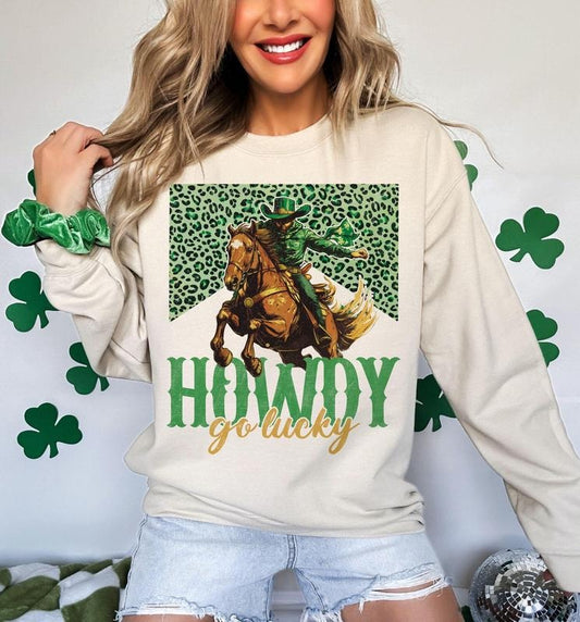 Howdy Go Lucky Funny Western Stpatrick's Retro St Patrick's Western Vintage Stpatrick's Day