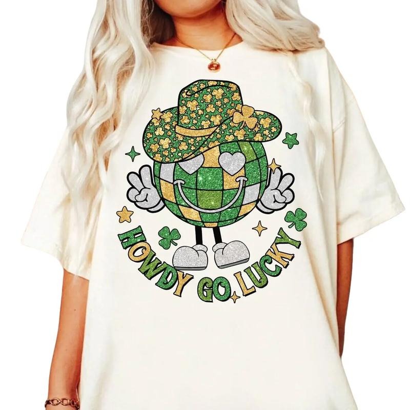 Howdy Go Lucky T-Shirt, St Patricks Day Glitter Faux Sequin Shirt, Western St Patricks Day Shirt, Howdy Shamrock Tee,...