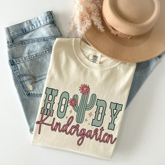 Howdy Kindergarten Teacher Shirt, Rodeo Teacher Shirt, Kindergarten Teacher Team Shirt, Western Teacher Gift, Teacher Cowgirl, Comfort Colors Shirt