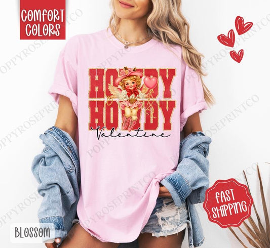 Howdy Valentine Shirt Comfort Colors, Valentine's Day Women's Tee, Cute Women's Tshirt