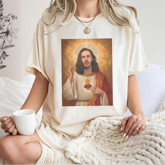 Hozier Jesus Shirt Casual Crewneck Shortsleeve T-Shirt with Graphic Design for Unreal Unearth Tour and Wasteland Baby Events