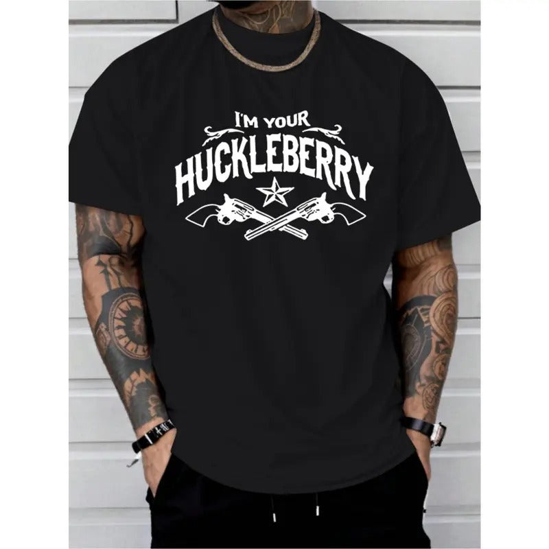 Huckleberry Print Tee Shirt - Vibrant Short Sleeve Casual T-Shirt for Men - Perfect Summer Wear with Unique Design and Comfortable Fabric Made in USA