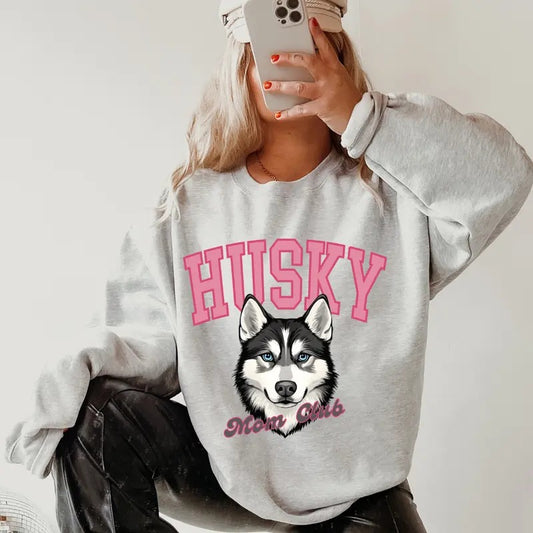 Husky Mom Club Sweatshirt ~ Sweatshirt Unisex Apparel Relaxed Fit Printed in the USA Clothing Womenswear Casual and Comfortable