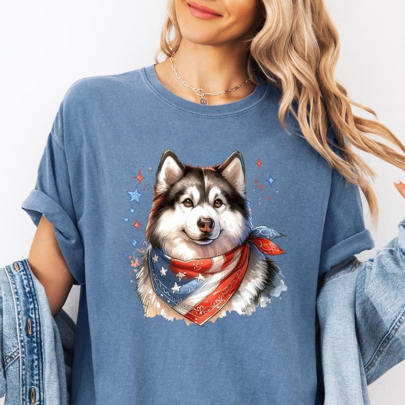 Husky Patriotic Dog Shirt ~ Unisex Apparel Relaxed Fit Printed In The USA Clothing Womenswear Casual Comfort Cotton Top Athletic Boho Chic